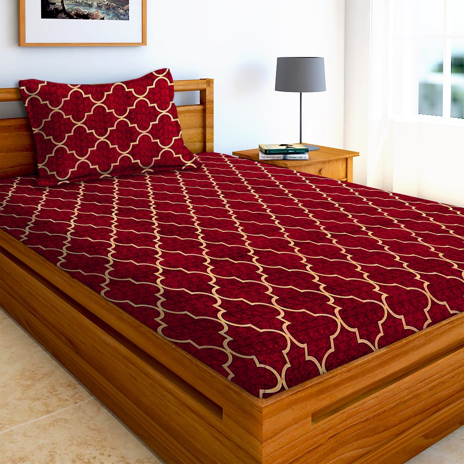 Glace Cotton Moroccan Flat Single Bedsheet with 1 Pillow Cover