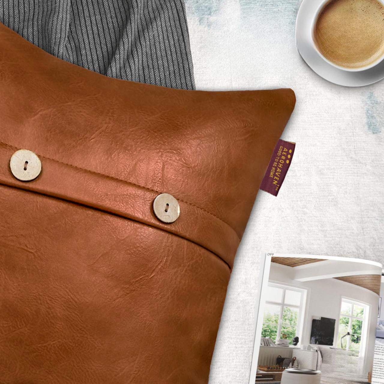 Set of 2 Faux Leather with 3 Buttons Throw/Pillow Cushion Covers