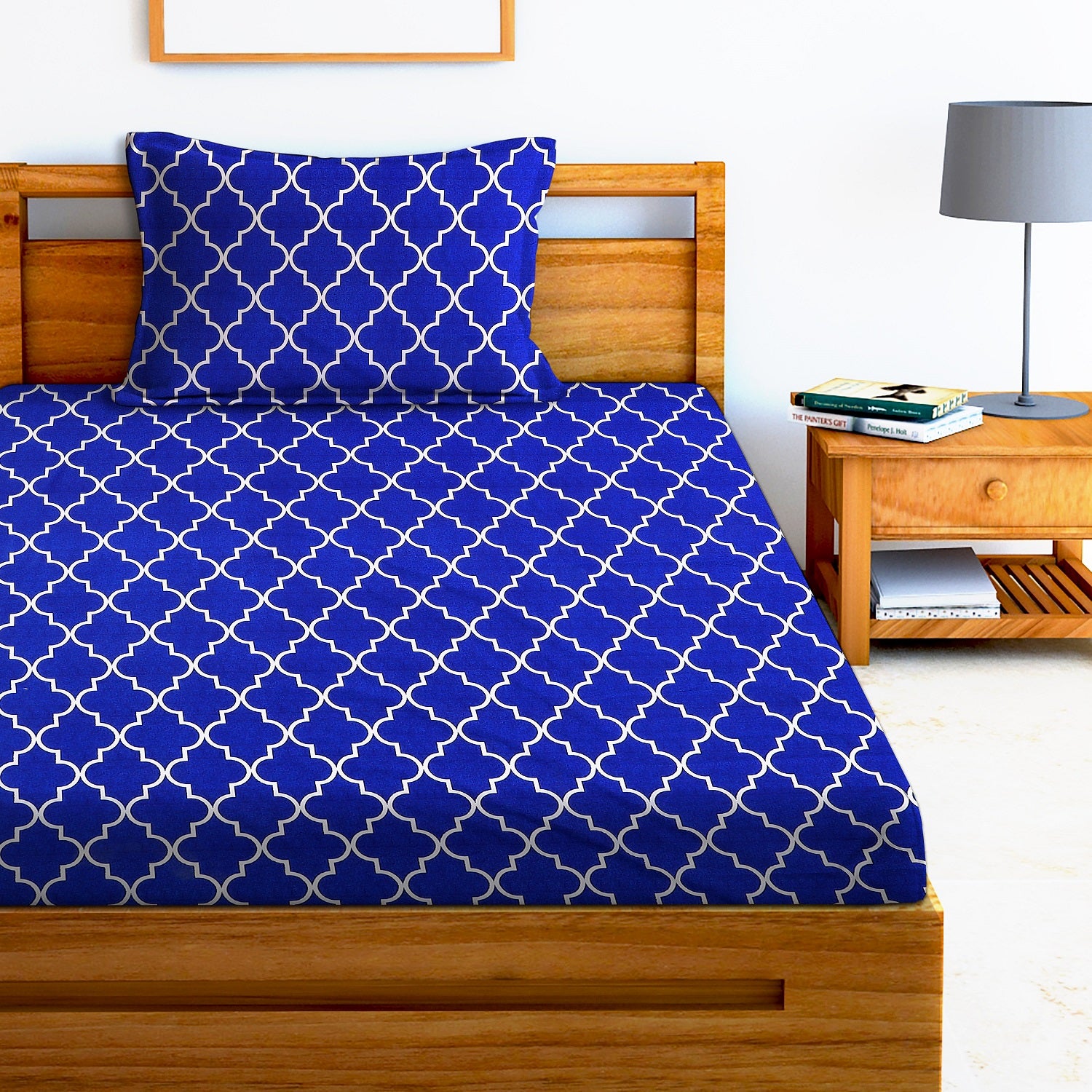 Glace Cotton Moroccan Flat Single Bedsheet with 1 Pillow Cover