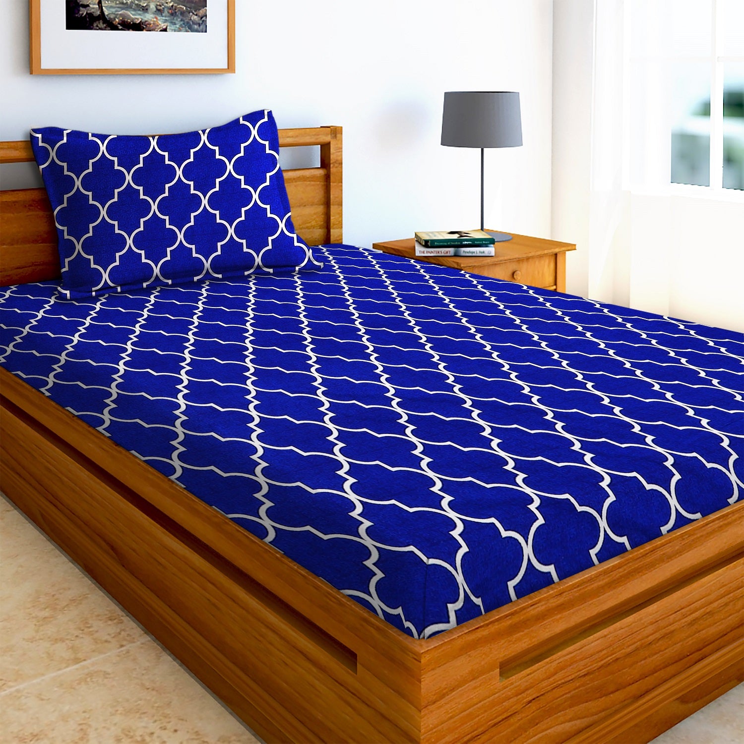Glace Cotton Moroccan Flat Single Bedsheet with 1 Pillow Cover