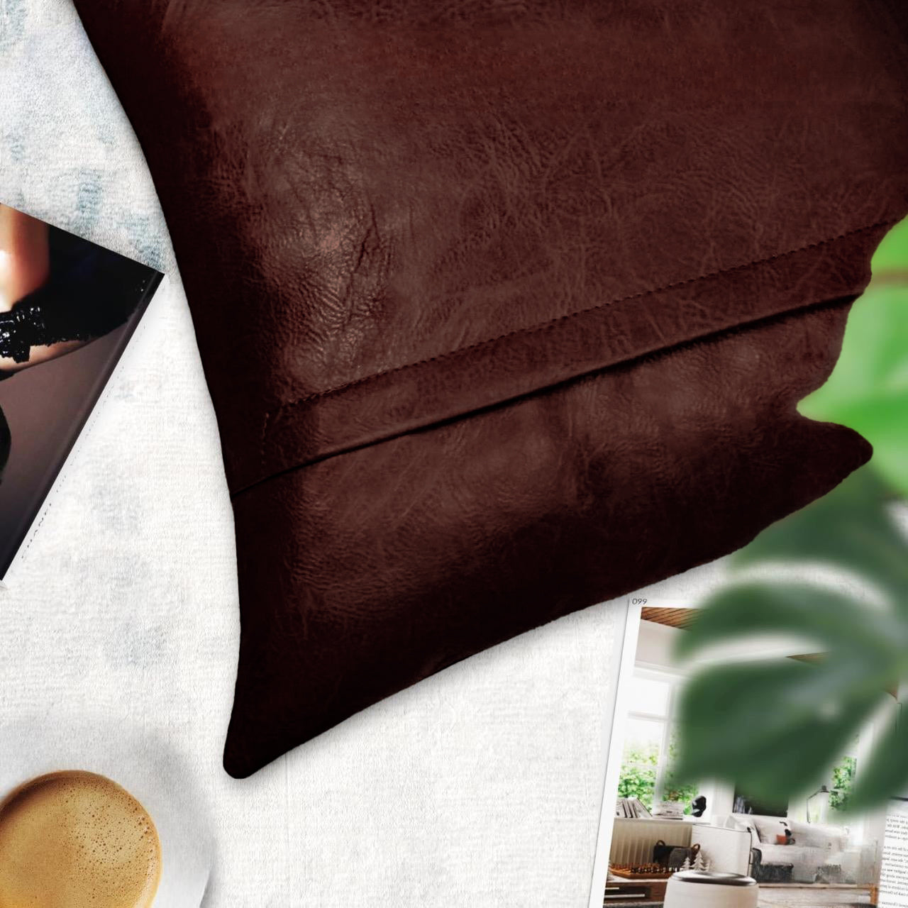Set of 2 Faux Leather with 3 Buttons Throw/Pillow Cushion Covers