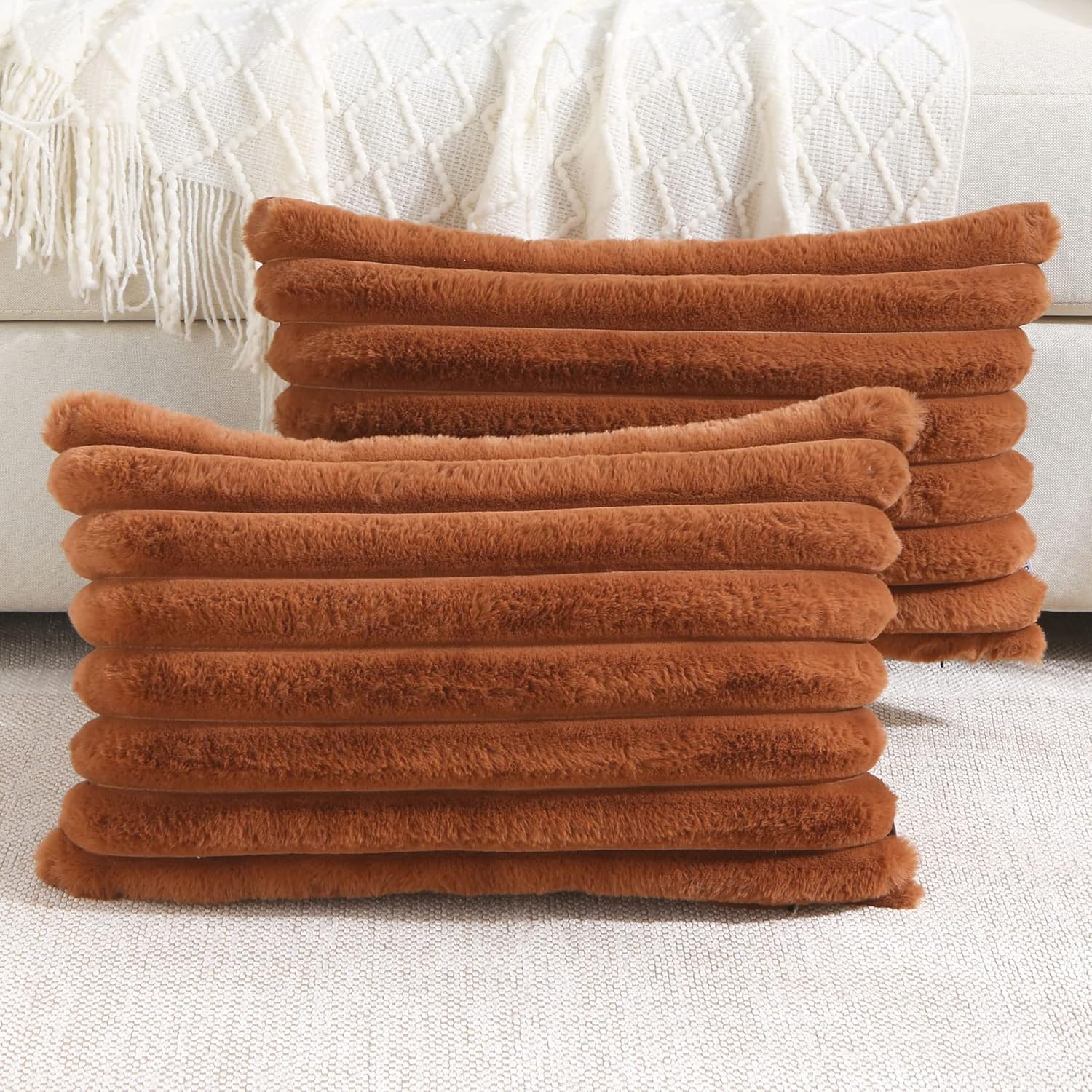 Set of 2 Premium Faux Rabbit Fur Plush Luxury Soft Fluffy Throw/Pillow Cushion Covers