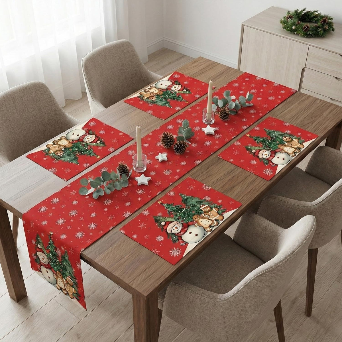 AEROHAVEN Christmas Dining Table Runner and Table Placemats Combo Festive Home Décor and Gifting