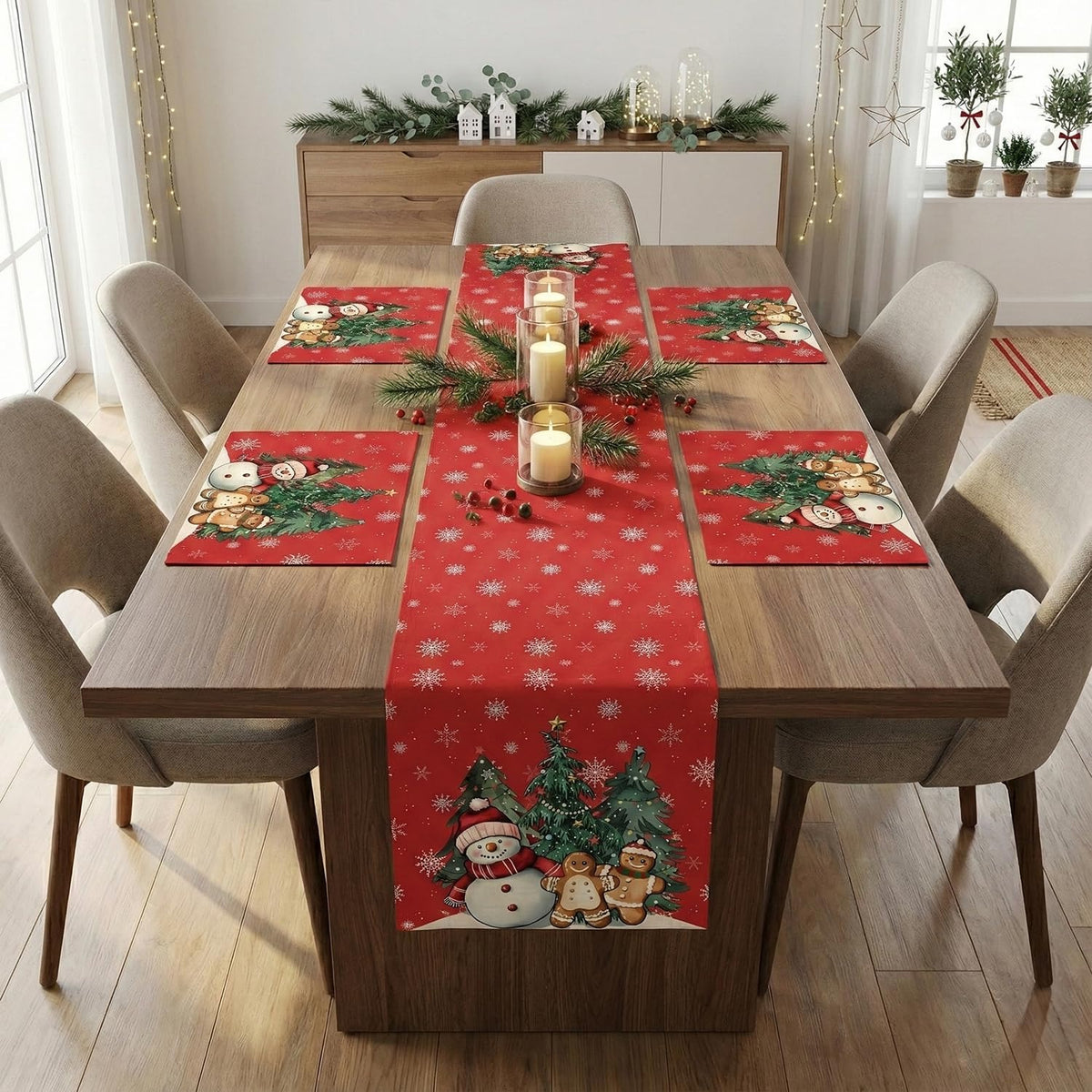 AEROHAVEN Christmas Dining Table Runner and Table Placemats Combo Festive Home Décor and Gifting