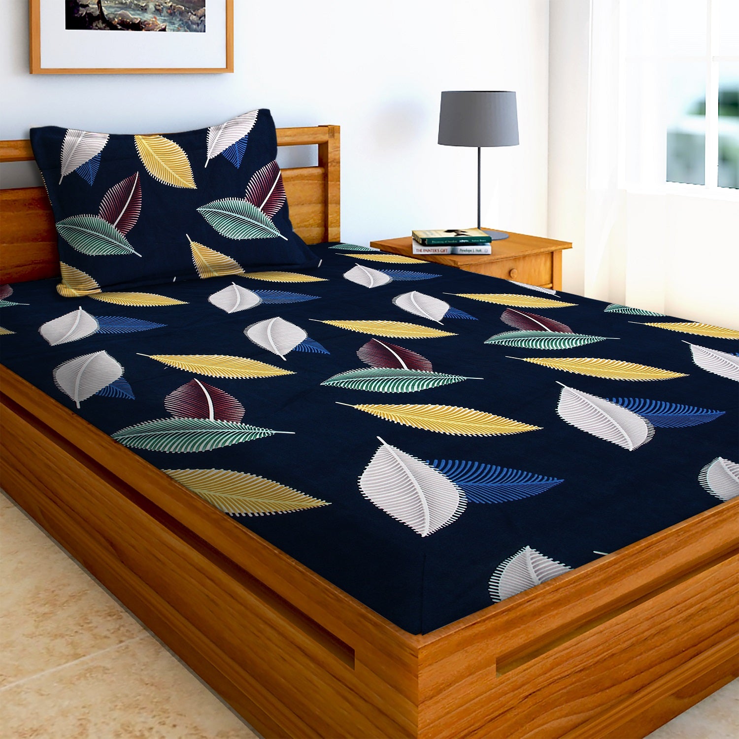 Glace Cotton Abstract Flat Single Bedsheet with 1 Pillow Cover