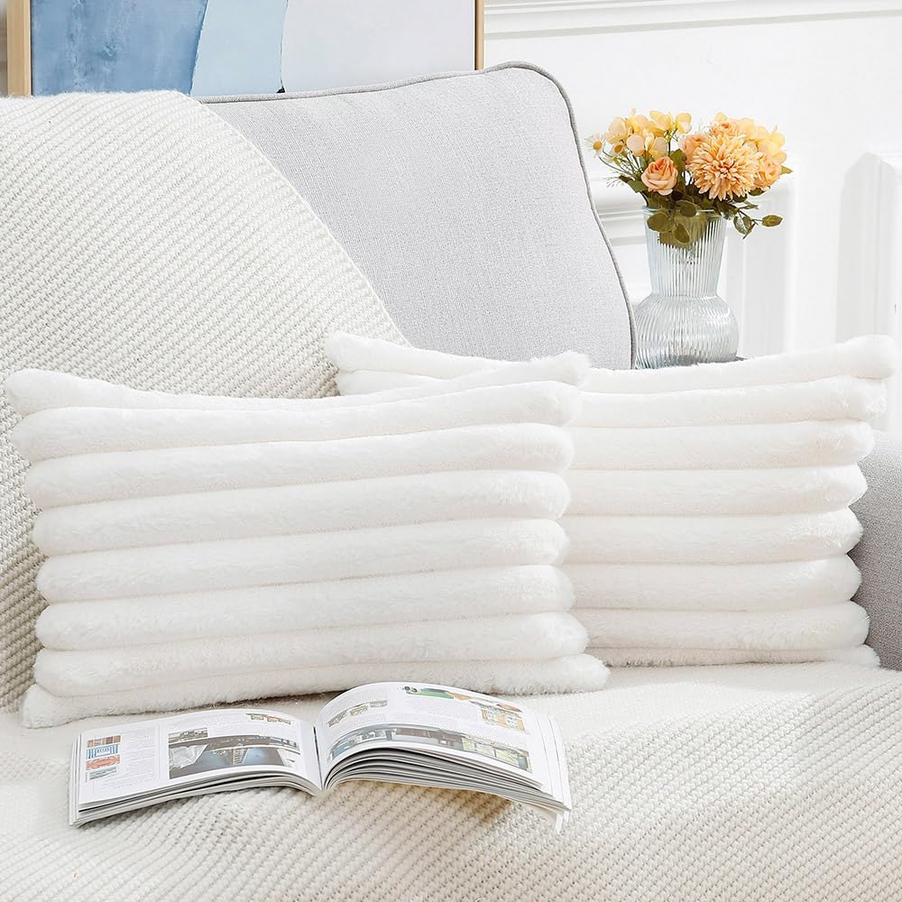 Set of 2 Premium Faux Rabbit Fur Plush Luxury Soft Fluffy Throw/Pillow Cushion Covers