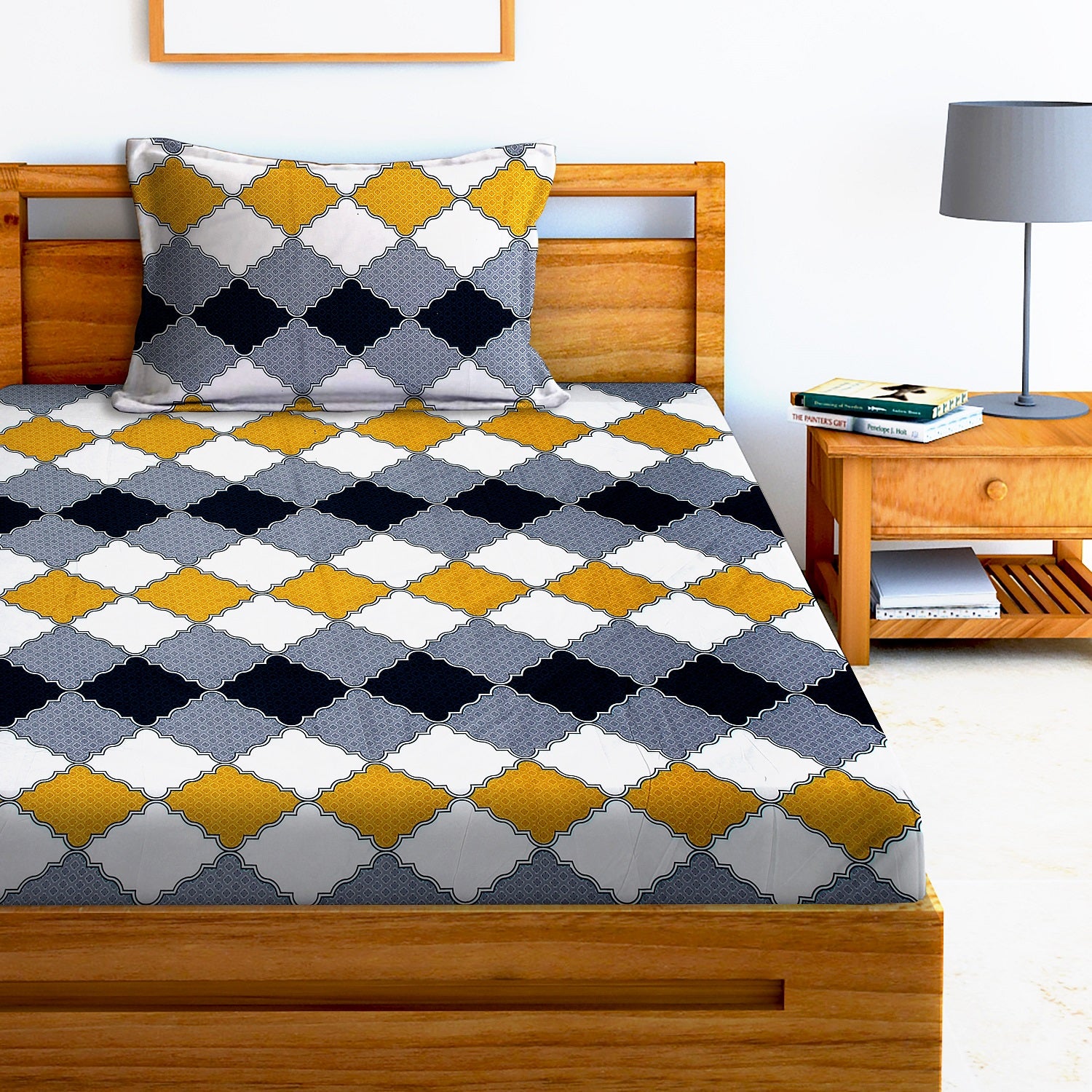 Glace Cotton Abstract Flat Single Bedsheet with 1 Pillow Cover