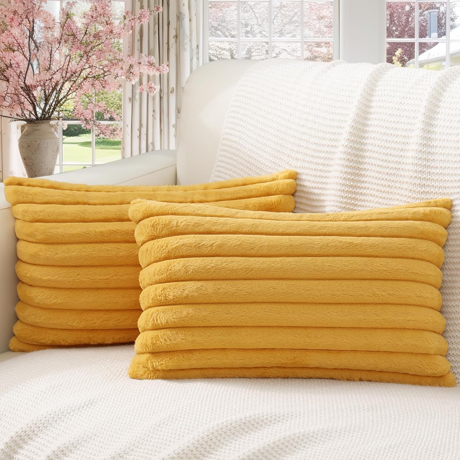 Set of 2 Premium Faux Rabbit Fur Plush Luxury Soft Fluffy Throw/Pillow Cushion Covers