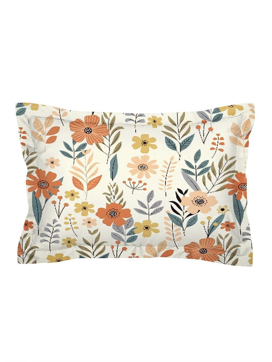 Premium Cream Floral Glace Cotton 300 TC King Bedsheet & 2 Pillow Covers
