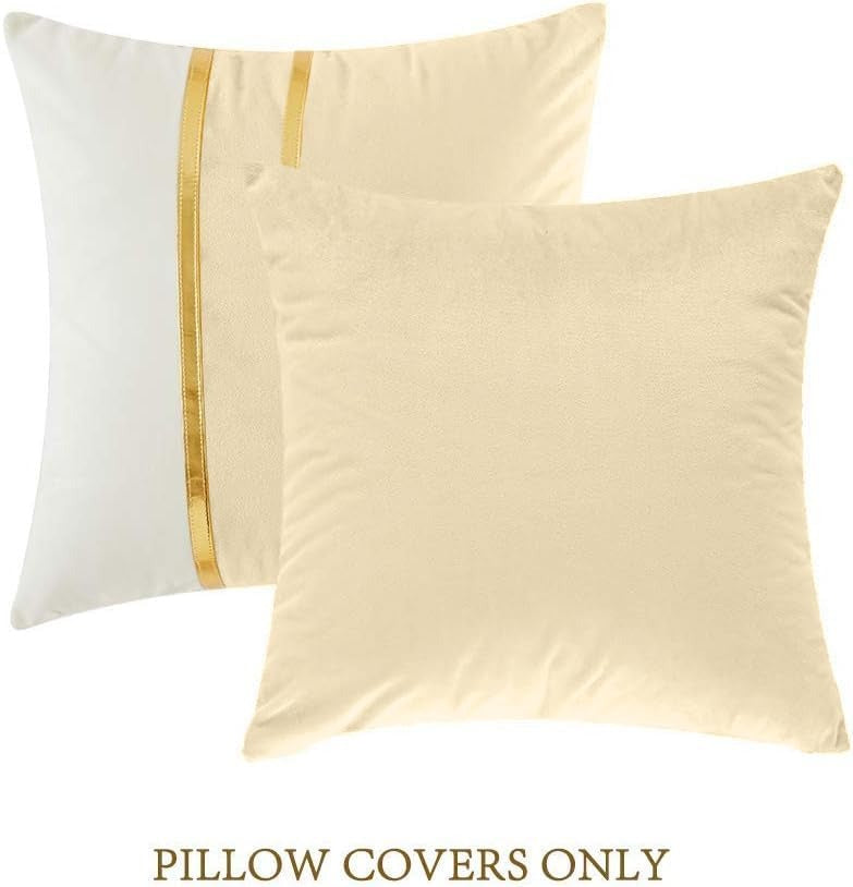 Premium Velvet Set of 2 Decorative Throw Pillow/Cushion Covers with Gold Stripes