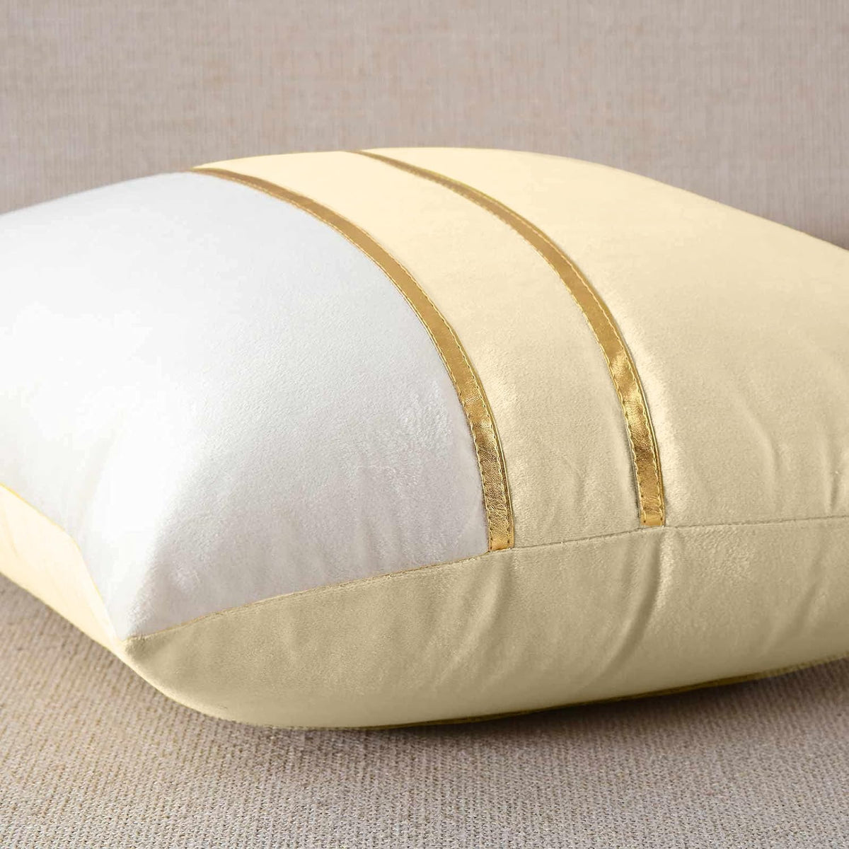 Premium Velvet Set of 2 Decorative Throw Pillow/Cushion Covers with Gold Stripes