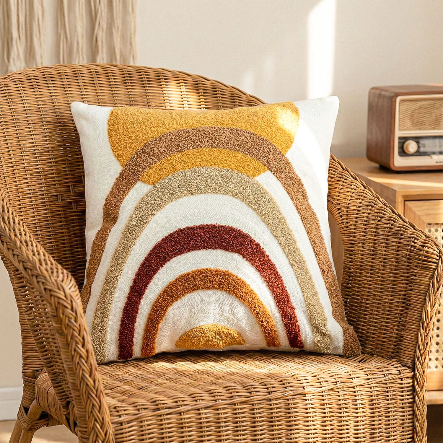 SOLARA ARC Embroidered Cotton Cushion Cover 16x16