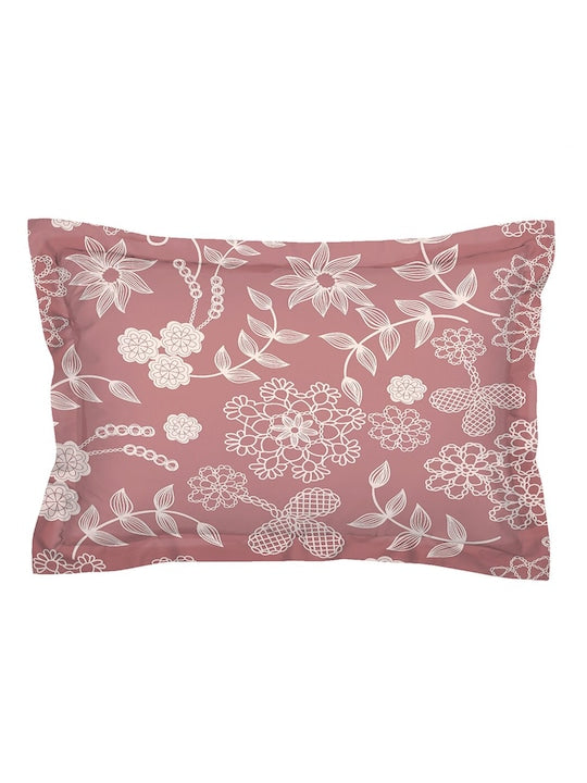 Premium Red & White Floral Cotton 300 TC King Bedsheet With 2 Pillow Covers