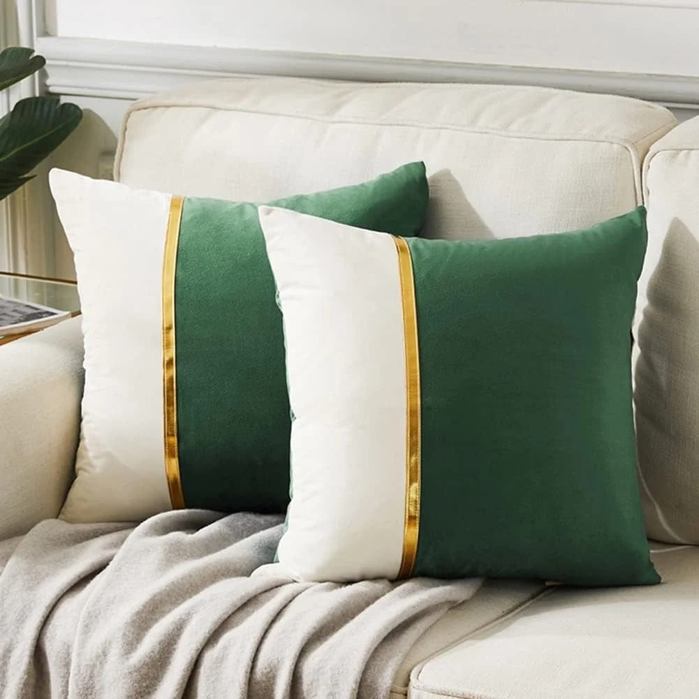 Premium Velvet Set of 2 Decorative Throw Pillow/Cushion Covers with Gold Stripe