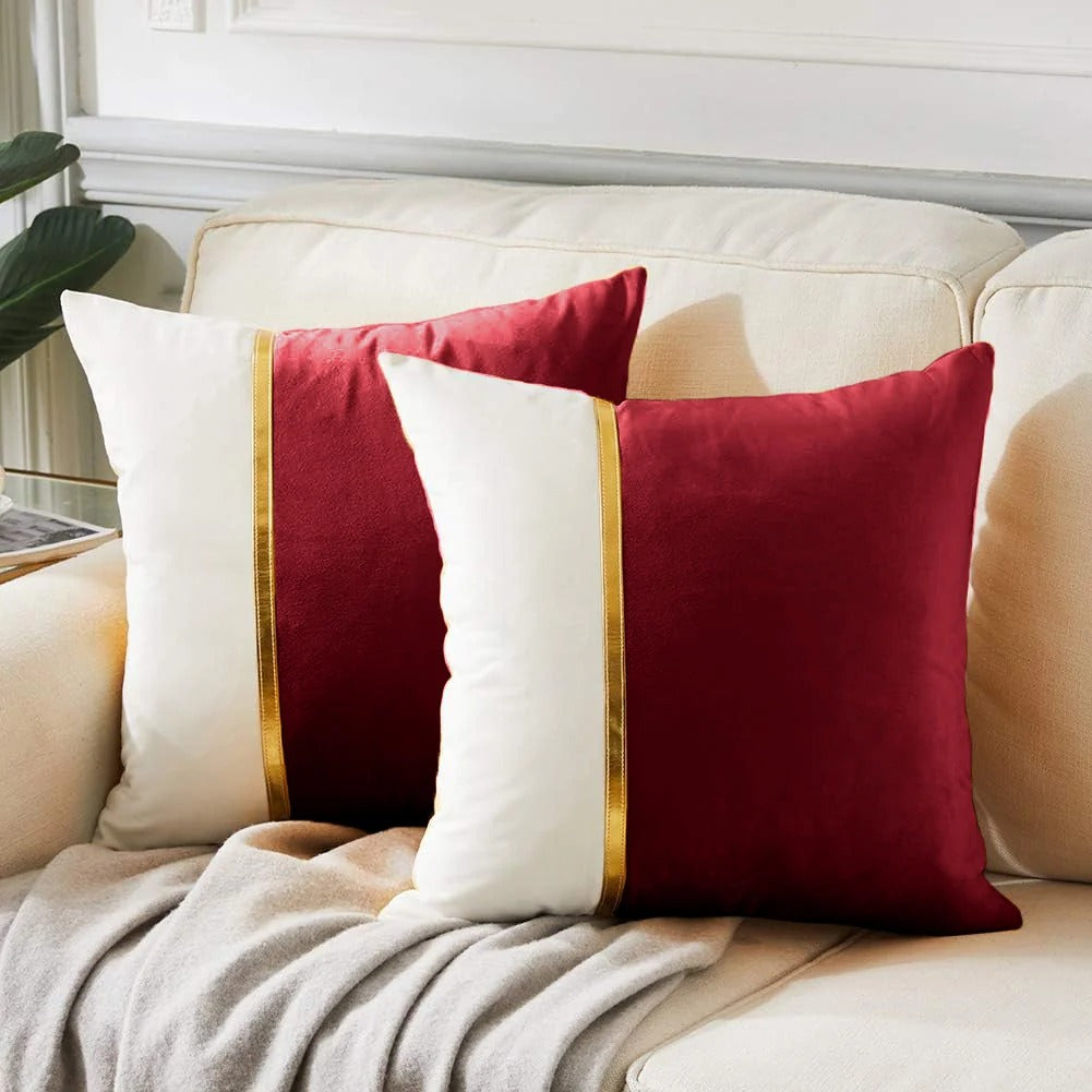 Premium Velvet Set of 2 Decorative Throw Pillow/Cushion Covers with Gold Stripe