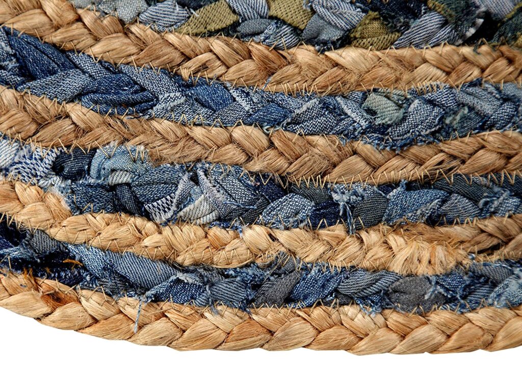Jute and Denim Round Braided Modern Floor Rug Carpet