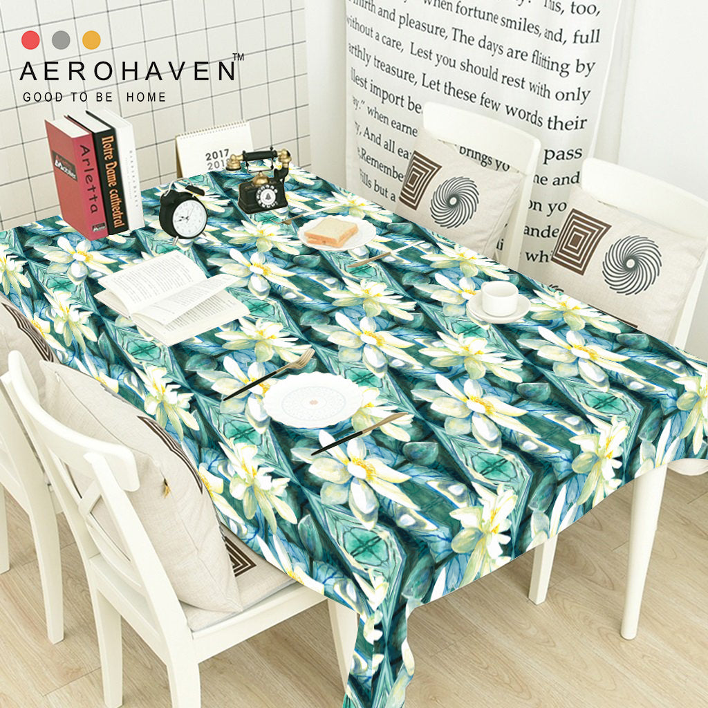 Blue Floral Polyster Table Cover Cloth