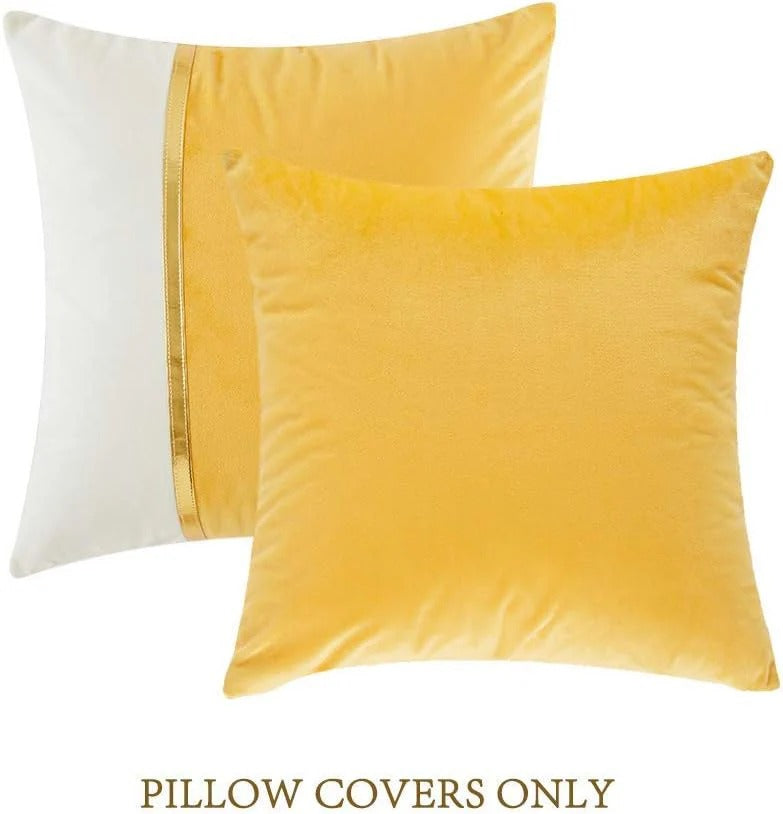Premium Velvet Set of 2 Decorative Throw Pillow/Cushion Covers with Gold Stripe