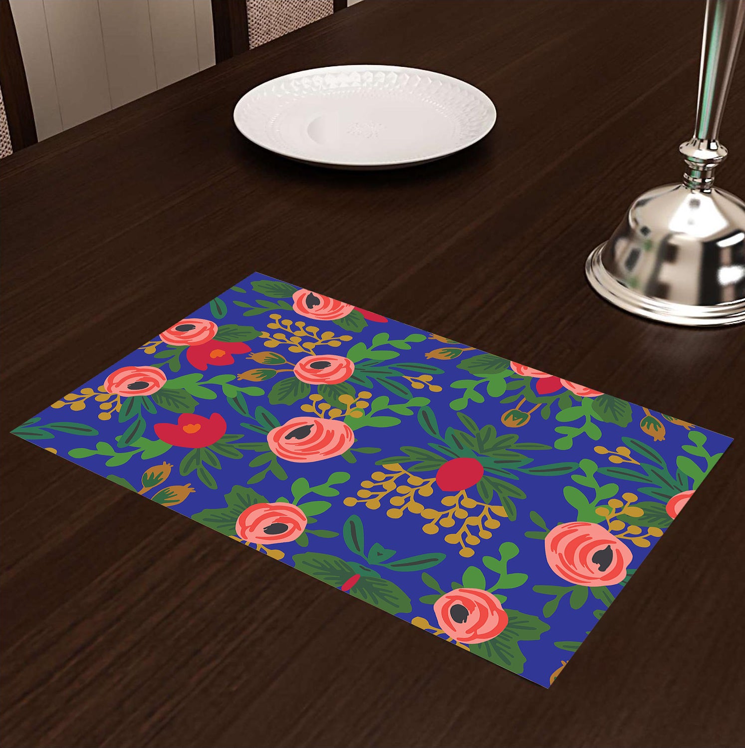 Blue Floral HD Printed 4 Pcs Table Place Mat