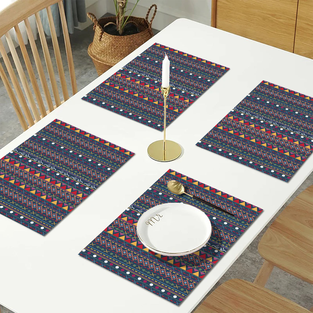 Blue Geometric HD Printed 4 Pcs Table Place Mat