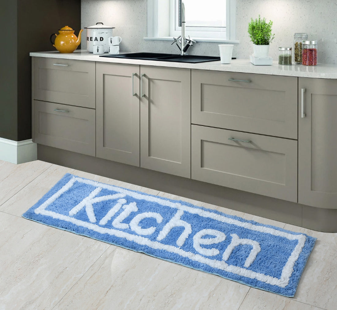 Soft Microfiber Kitchen Designer Anti Slip Runner, Aqua