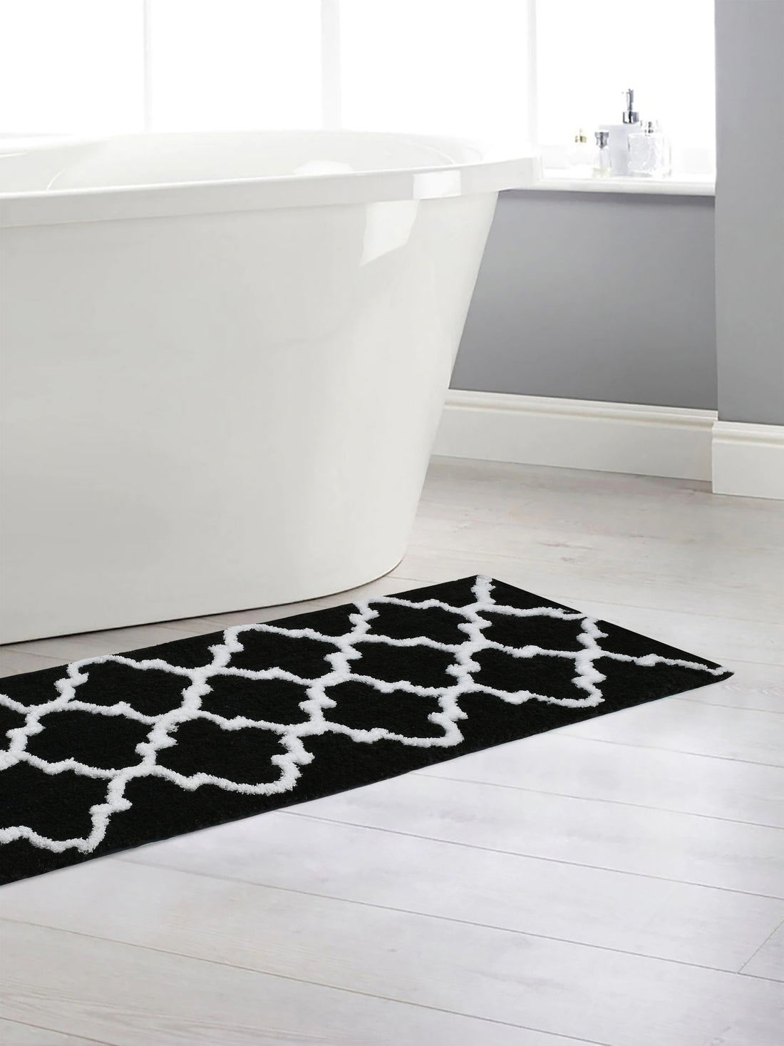 Soft Microfiber Abstract Moroccan Designer Anti Slip Runner, Black