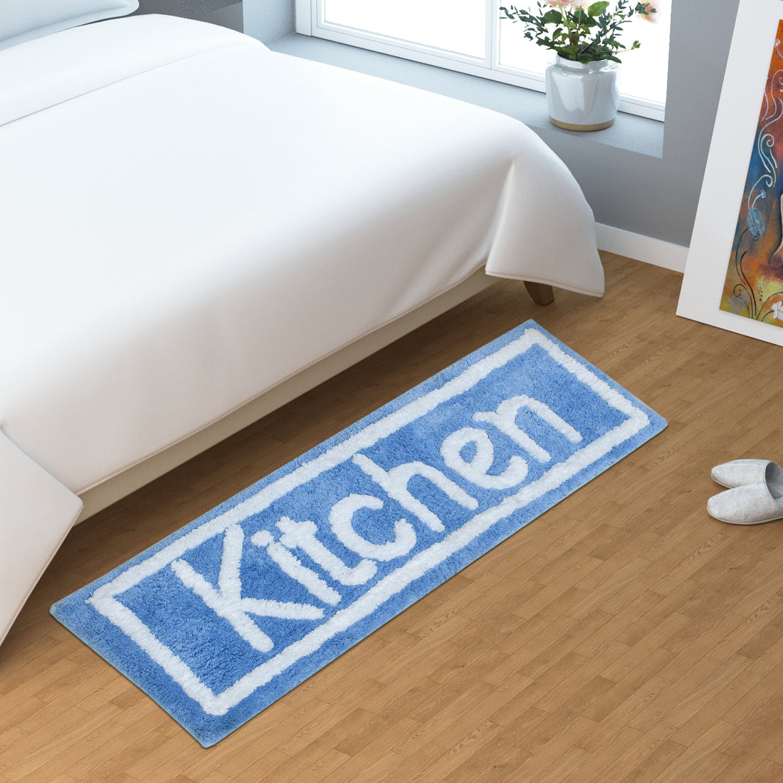 Soft Microfiber Kitchen Designer Anti Slip Runner, Aqua