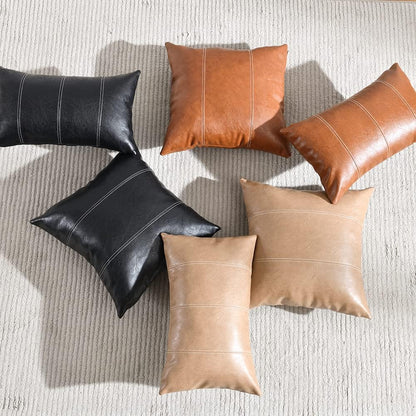 Set of 2 Over Stitched Faux Leather Throw/Pillow Cushion Covers