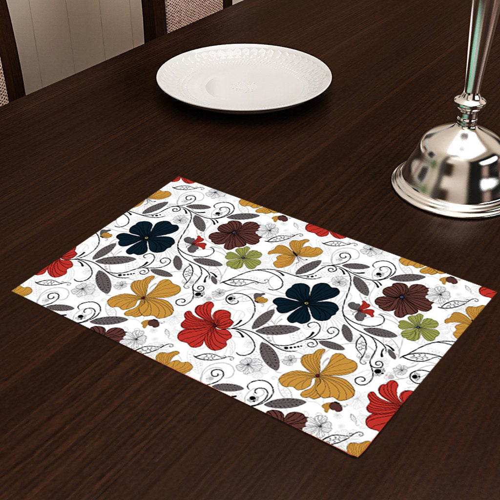 White Floral HD Printed 4 Pcs Table Place Mat