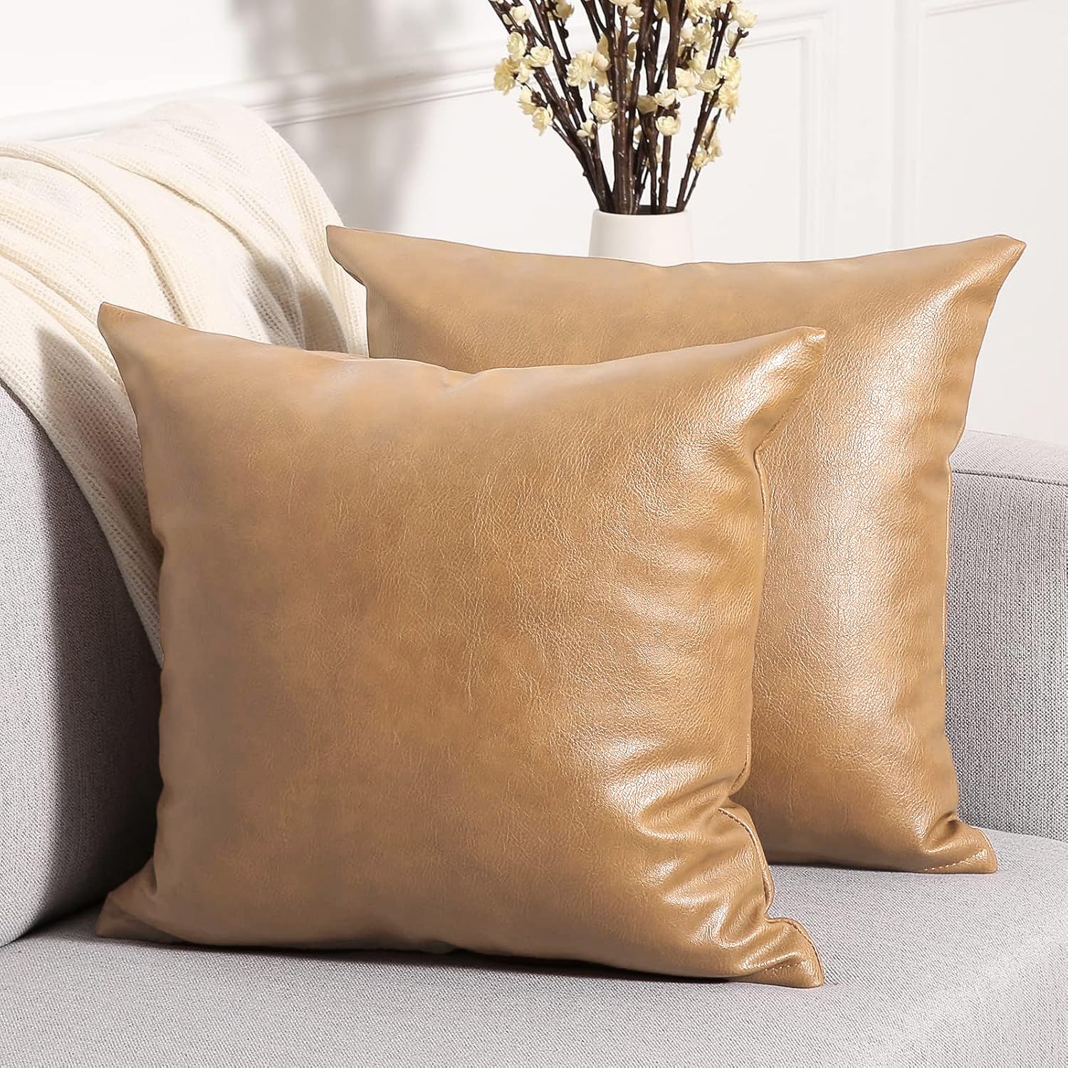 Set of 2 Solid Faux Leather Throw/Pillow Cushion Covers