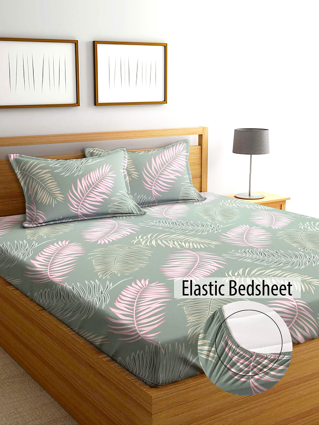 Glace Cotton Abstract Flat Fitted Bedsheet with 2 Pillow Covers