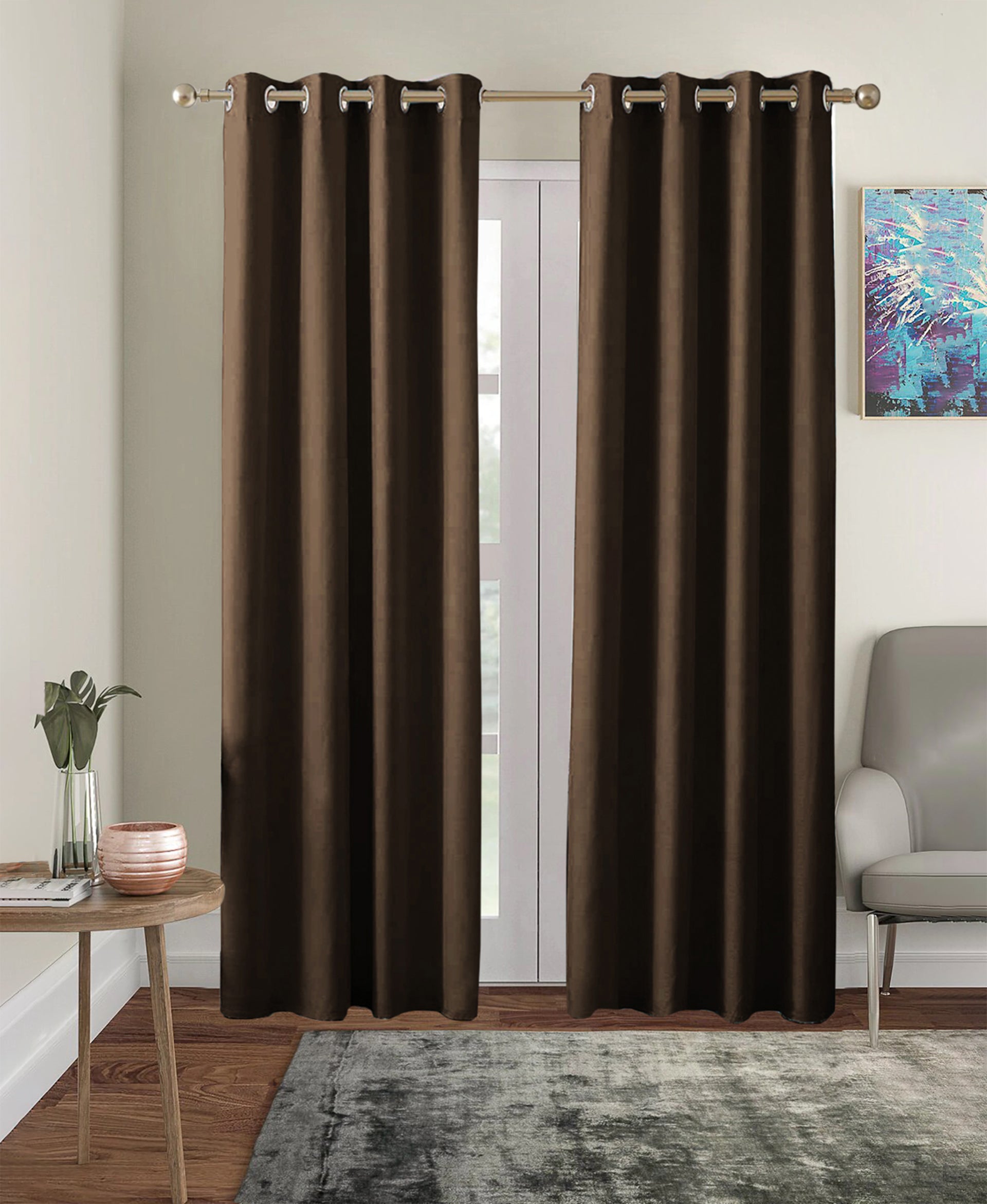 Set of 2 Blackout Solid Polyster Grommet Curtains