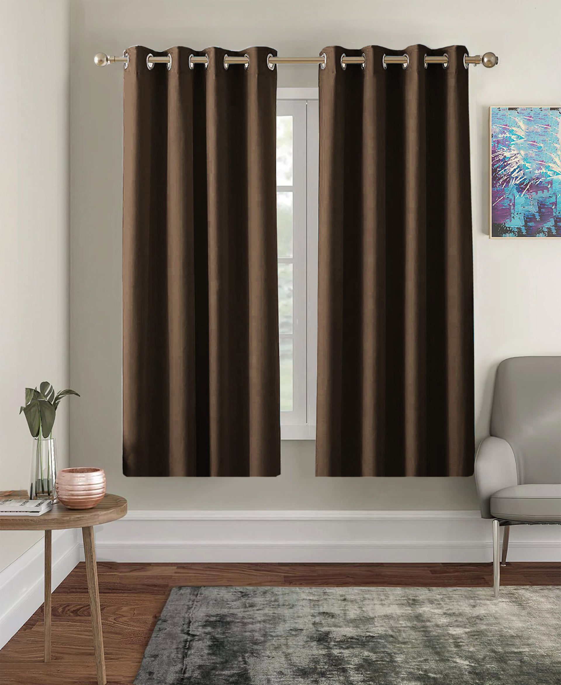 Set of 2 Blackout Solid Polyster Grommet Curtains