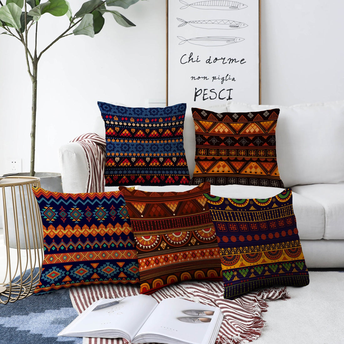 Set of 5 Jute Throw Pillow/Cushion Covers