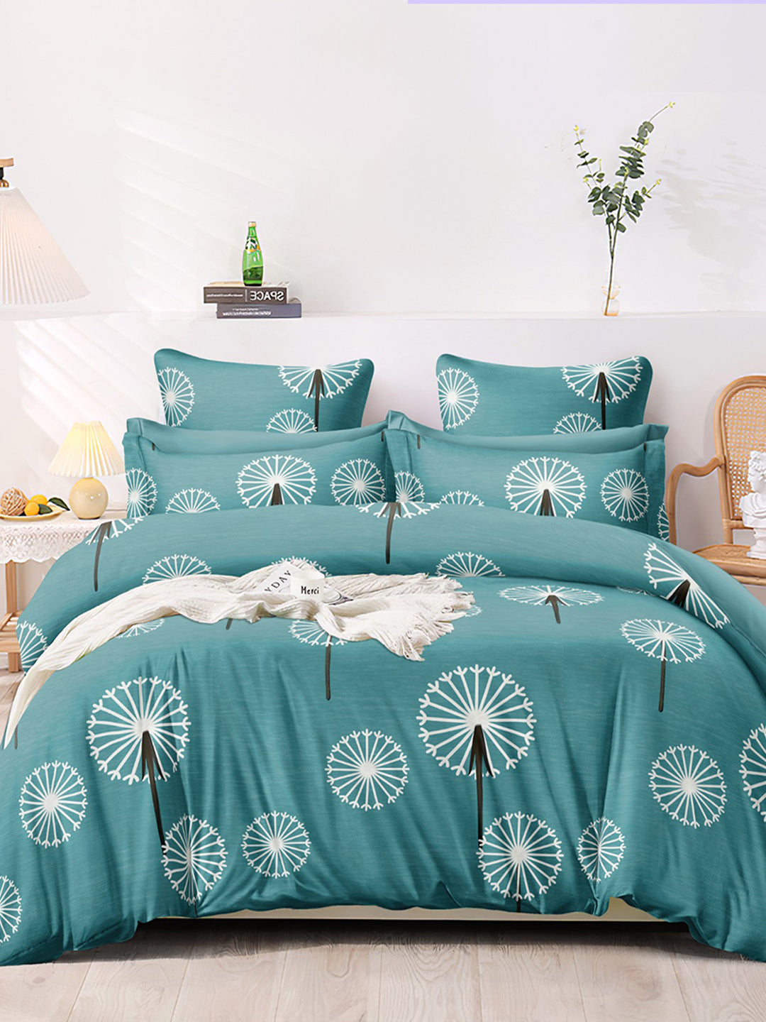 Premium Blue & Yellow Floral Glace Cotton 300 TC King Bedsheet with 2 Pillow Covers