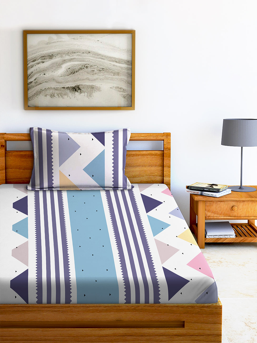 Glace Cotton Abstract Flat Double Bedsheet with 2 Pillow Covers