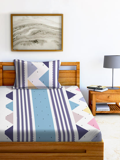 Glace Cotton Abstract Flat Double Bedsheet with 2 Pillow Covers