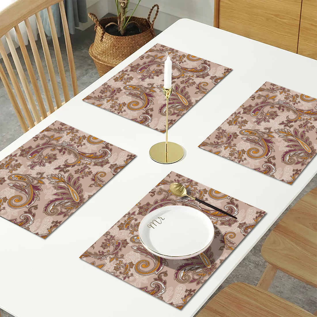 Brown Ethnic Motifs HD Printed 4 Pcs Table Place Mat