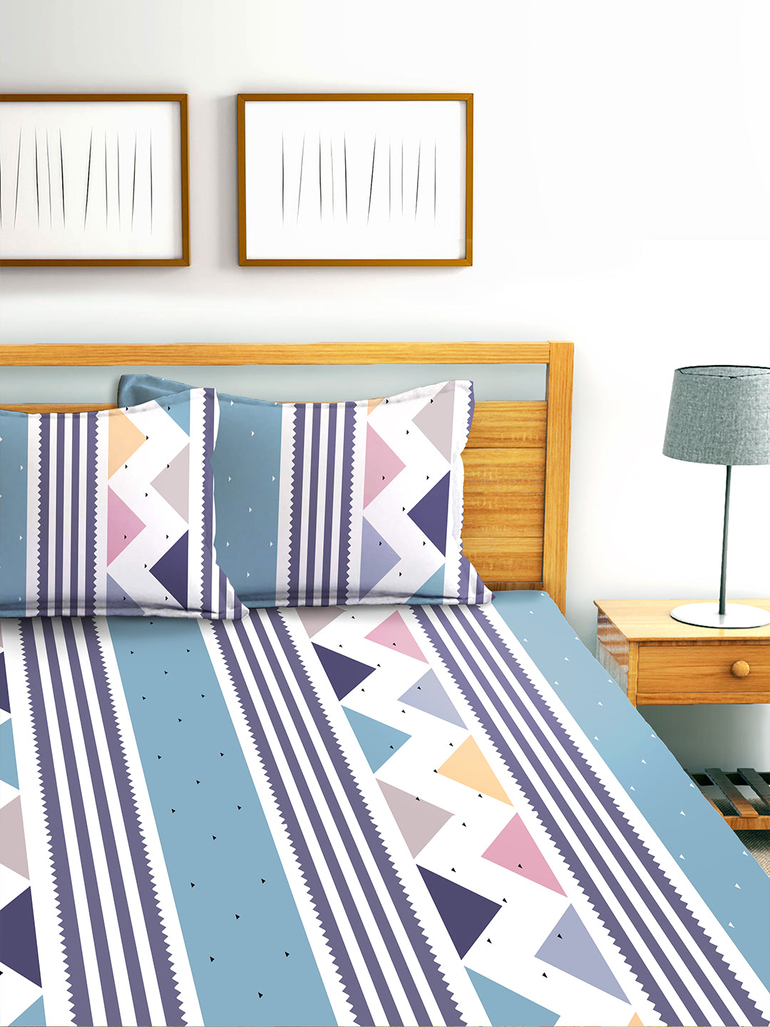 Glace Cotton Abstract Flat Double Bedsheet with 2 Pillow Covers