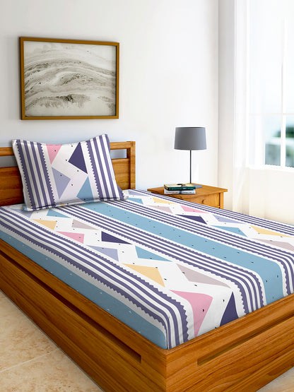 Glace Cotton Abstract Flat Double Bedsheet with 2 Pillow Covers