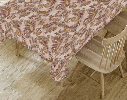 Brown Ethnic Motifs Polyster Table Cover Cloth