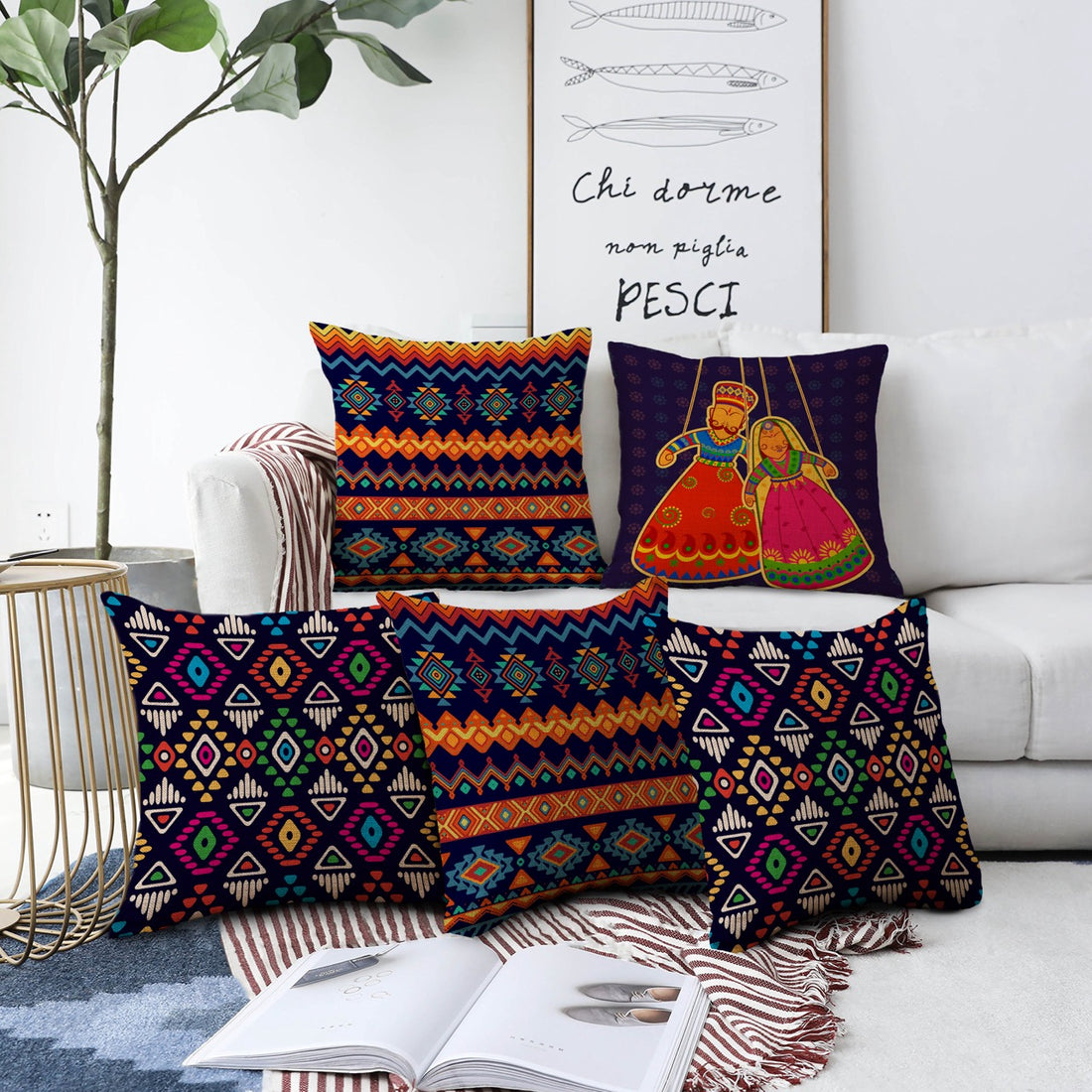 Set of 5 Jute Throw Pillow/Cushion Covers
