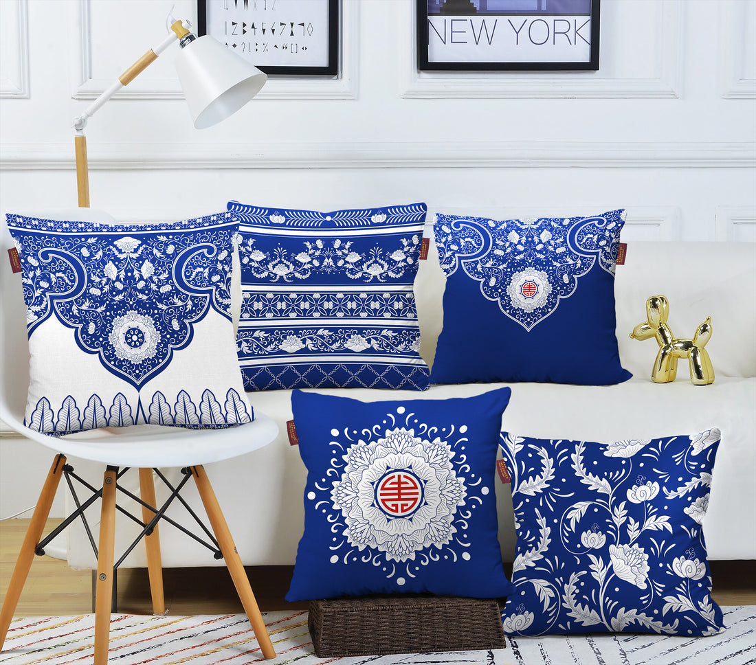 Set of 5 Cotton Turkish Designer Decorative Throw Pillow/Cushion Covers