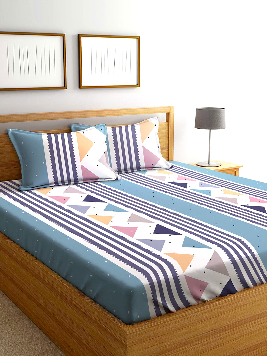 Glace Cotton Abstract Flat Double Bedsheet with 2 Pillow Covers