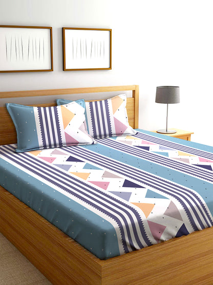 Glace Cotton Abstract Flat Fitted Bedsheet with 2 Pillow Covers