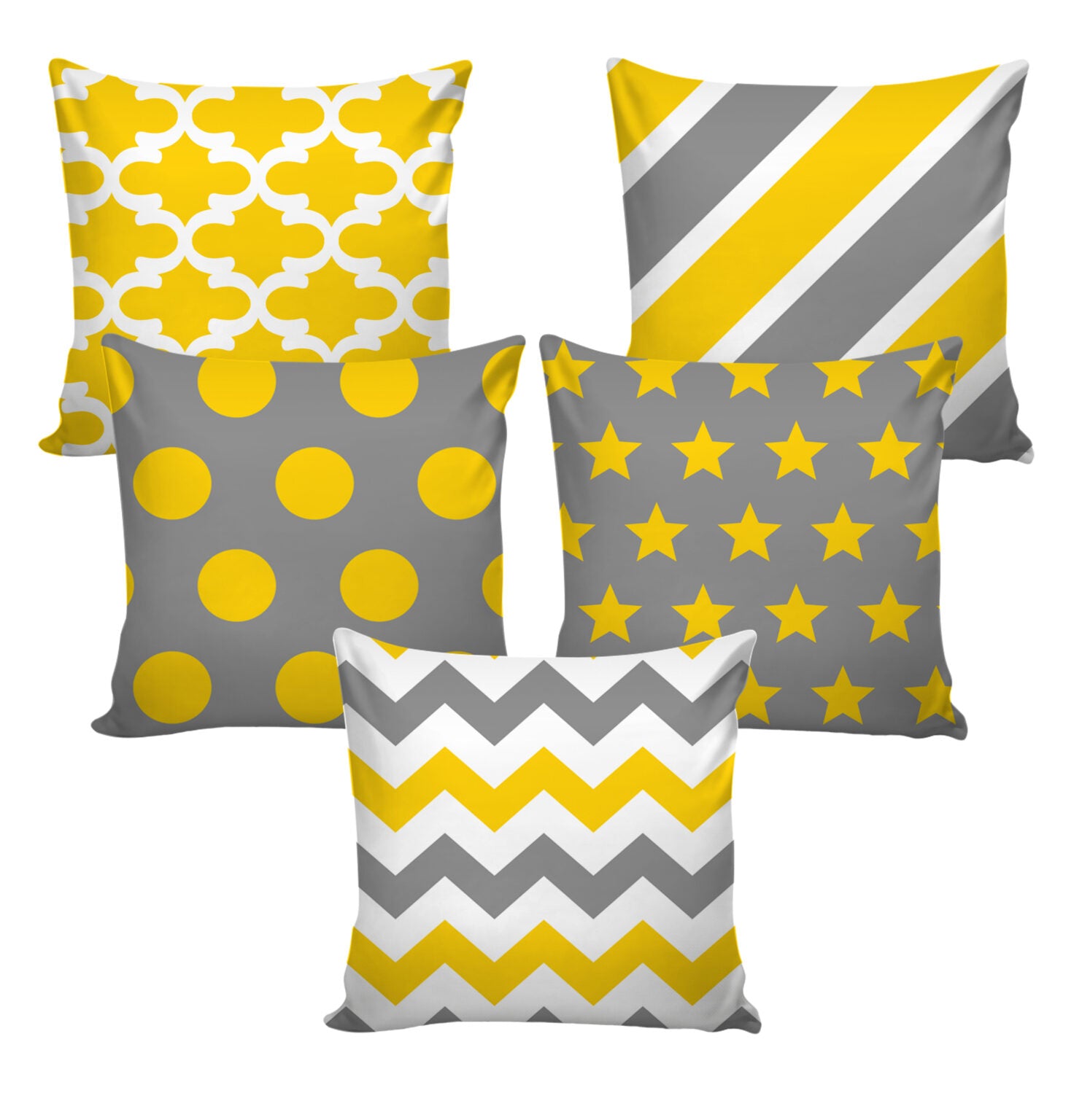 Set of 5 Jute Throw Pillow/Cushion Covers – yellow and grey