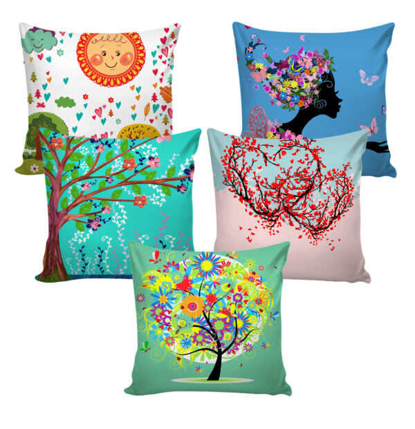 Set of 5 Jute Throw Pillow/Cushion Covers – Multi
