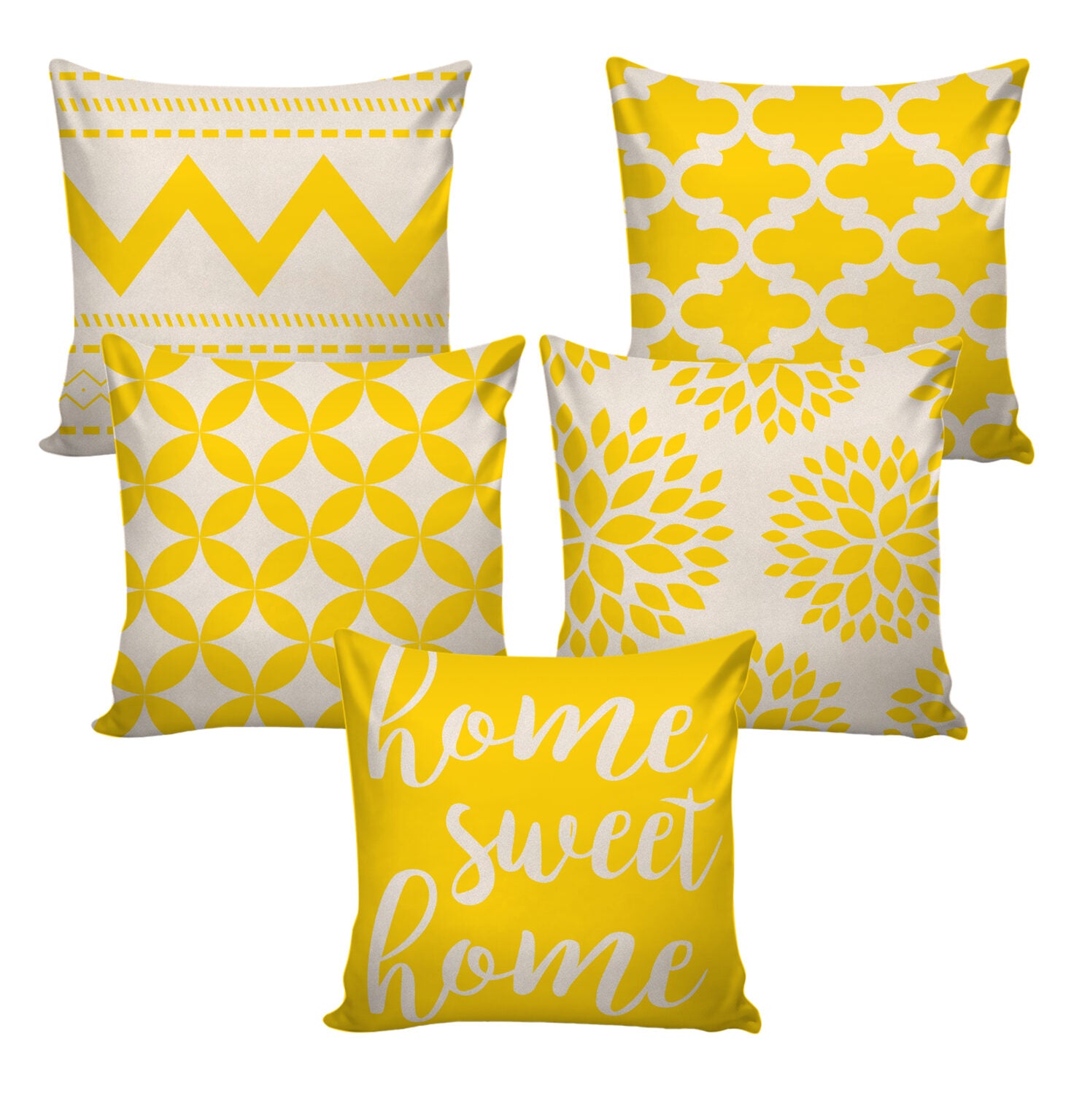 Set of 5 Jute Throw Pillow/Cushion Covers Yellow
