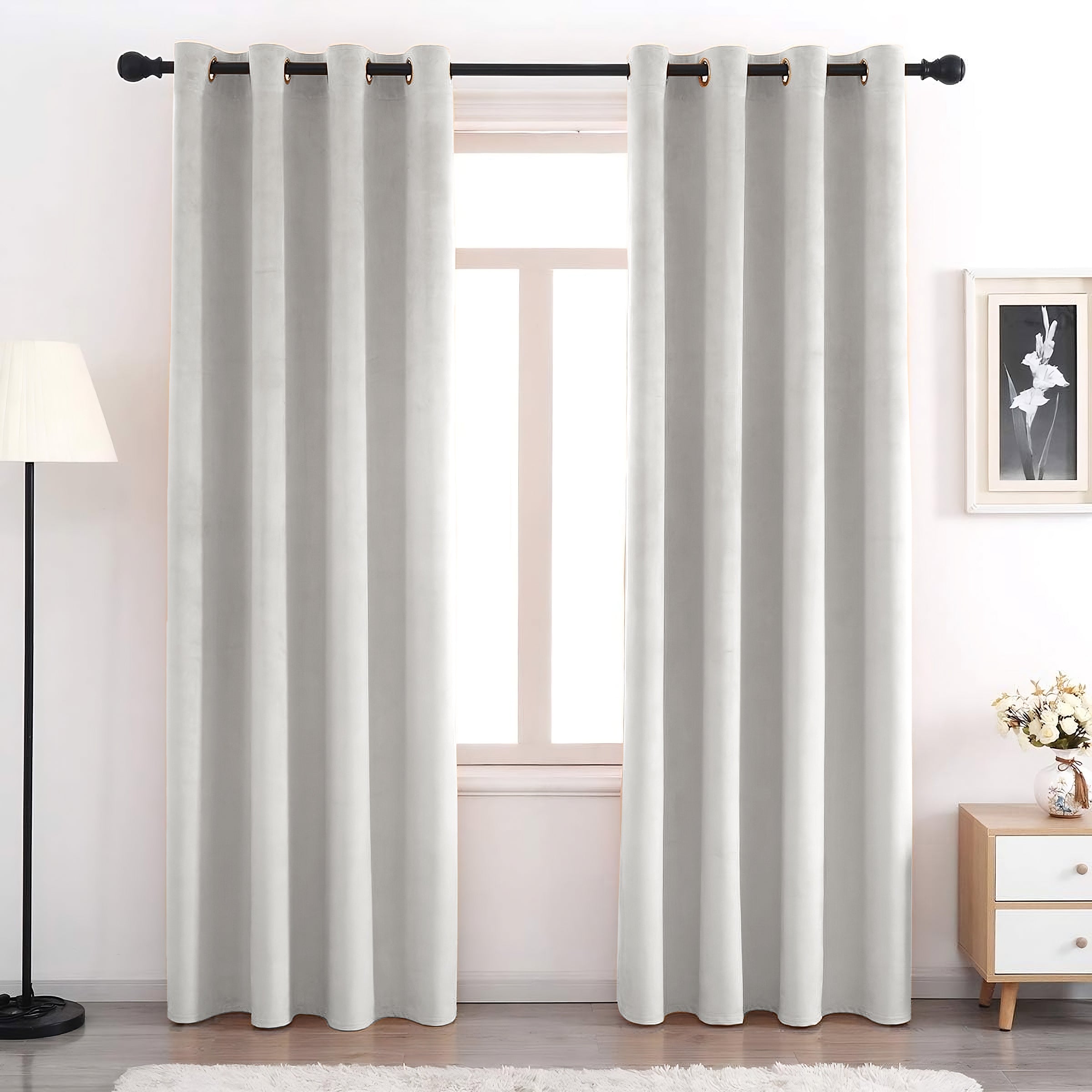 Set of 2 Room Darkening Solid Velvet Grommet Curtains