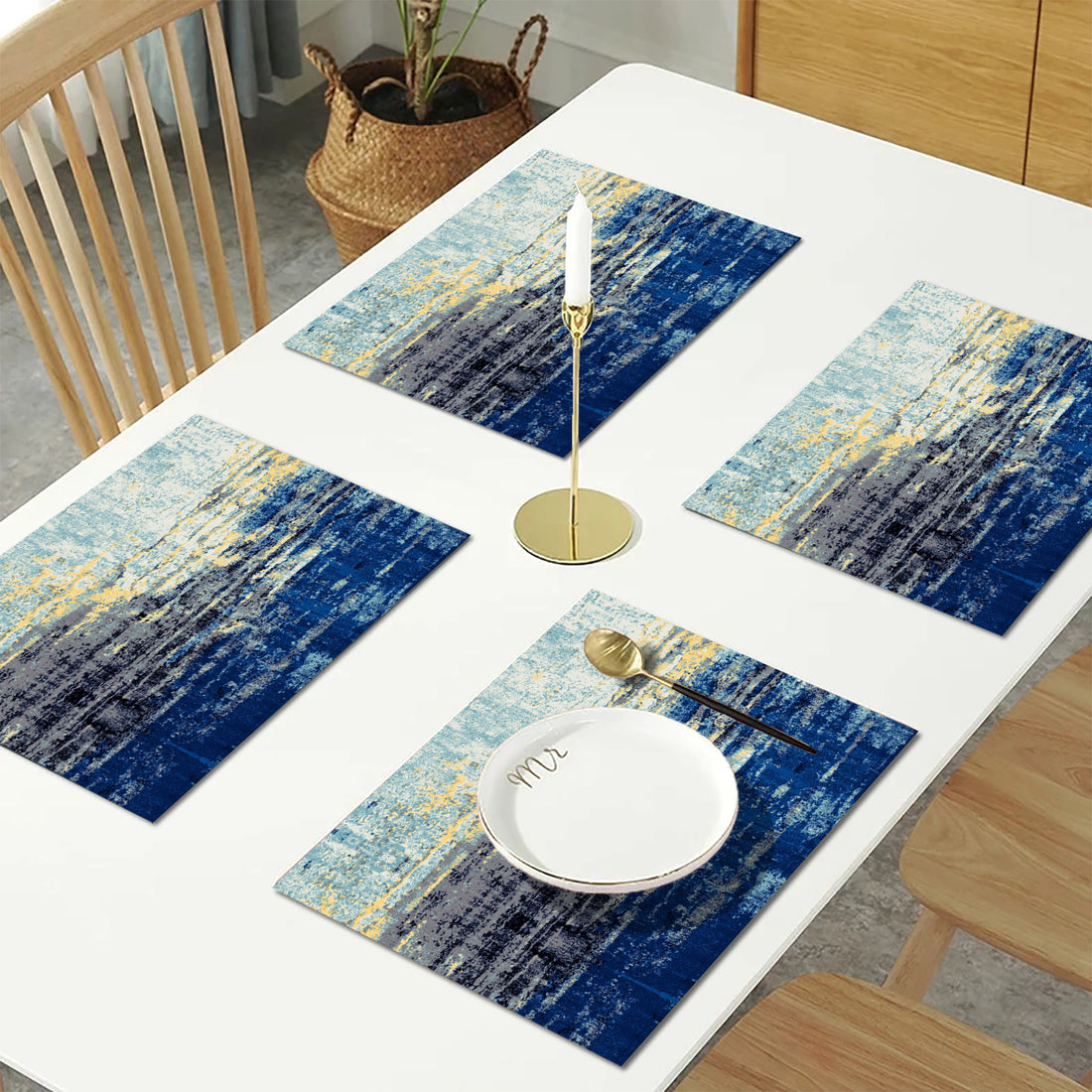 Blue Abstract HD Printed 4 Pcs Table Place Mat